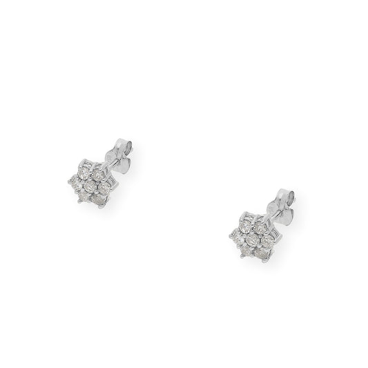 Pendientes de Flor en Oro Blanco de Ley 18K con Diamantes talla brillante