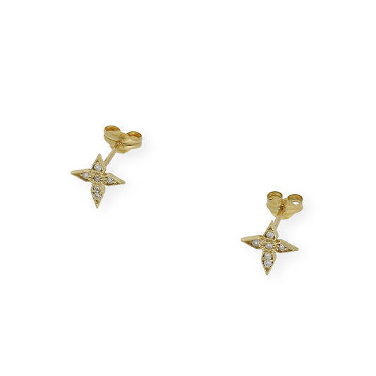 Pendientes de Cruz en Oro de Ley 18K con Diamantes talla brillante