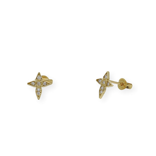 Pendientes de Cruz en Oro de Ley 18K con Diamantes talla brillante