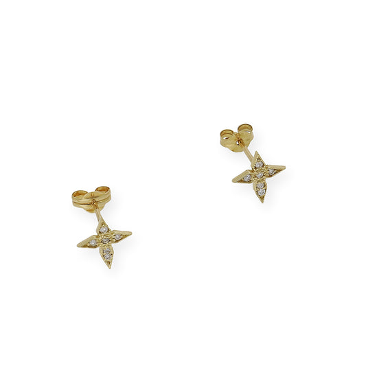 Pendientes de Cruz en Oro de Ley 18K con Diamantes talla brillante