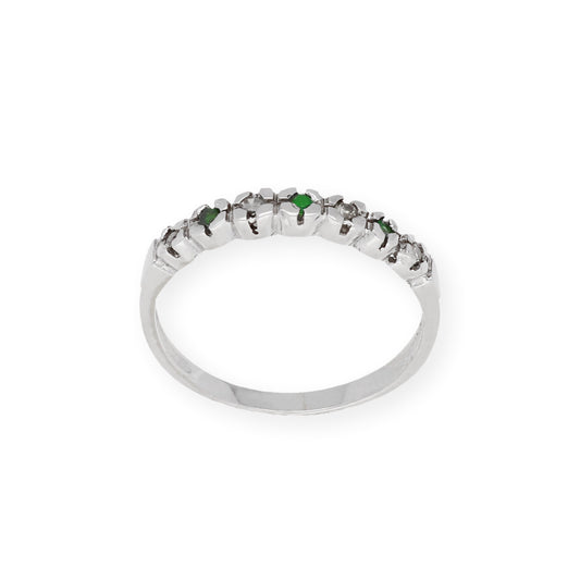 Anillo Scarlet en Oro blanco de ley 18k con Diamantes y Esmeraldas