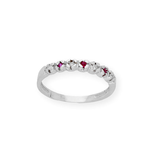 Anillo Scarlet en Oro blanco de ley 18k con Diamantes y Rubíes