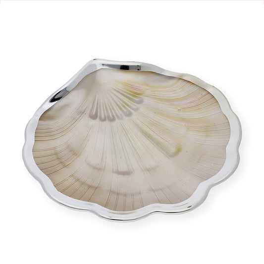 Concha de Bautismo Cristal Nacarado beige filo plata