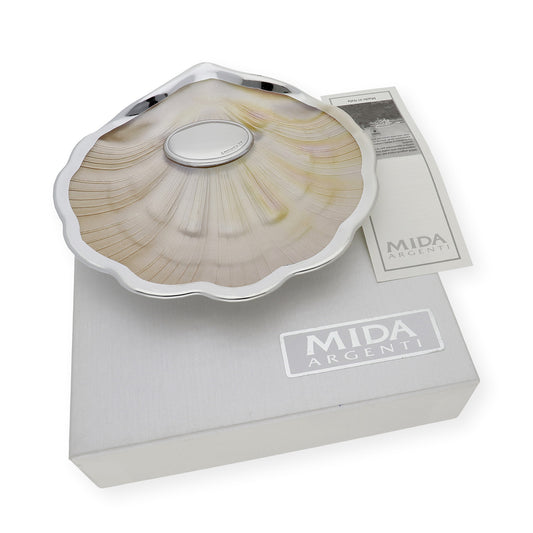 Concha de Bautismo Cristal Nacarado beige filo plata