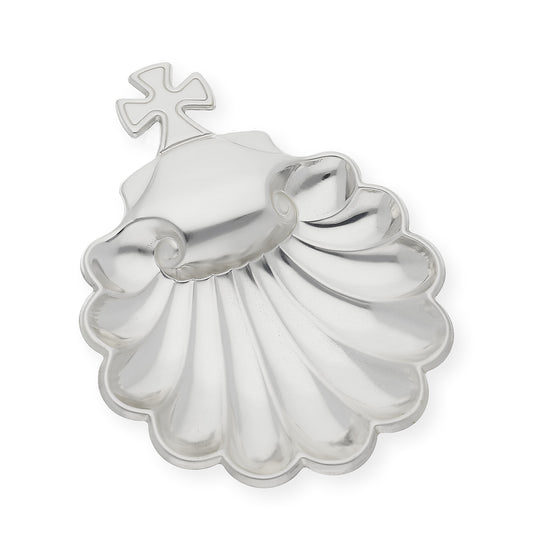 Concha de bautismo en alpaca plateada "Cruz"