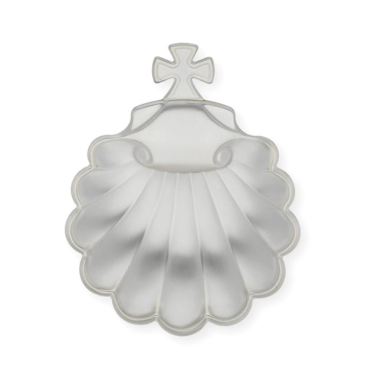 Concha de bautismo en alpaca plateada "Cruz"