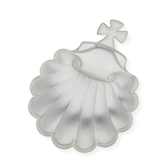 Concha de bautismo en alpaca plateada "Cruz"