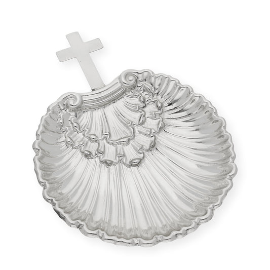 Concha de bautismo en alpaca plateada gallonada "Cruz"