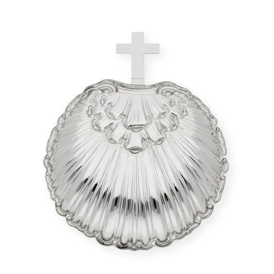 Concha de bautismo en alpaca plateada gallonada "Cruz"