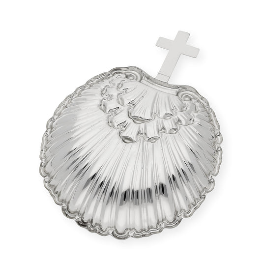 Concha de bautismo en alpaca plateada gallonada "Cruz"