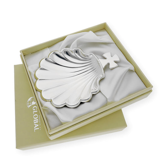 Concha de bautismo en alpaca plateada "Cruz Templarios "