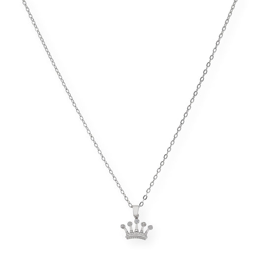 Collar con Colgante Corona Oro Blanco y Diamantes