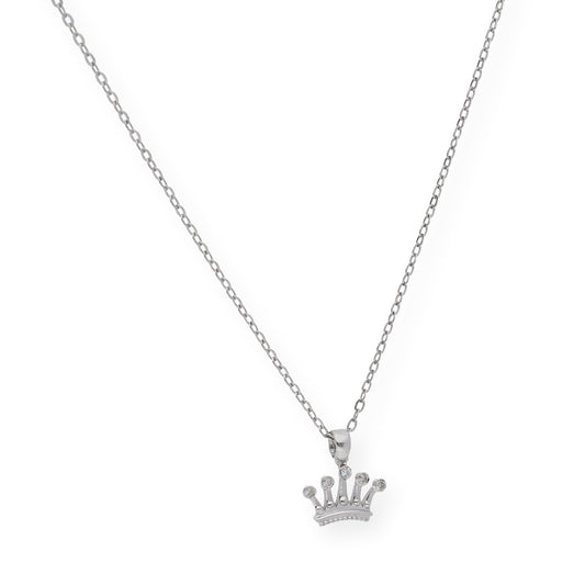 Collar con Colgante Corona Oro Blanco y Diamantes