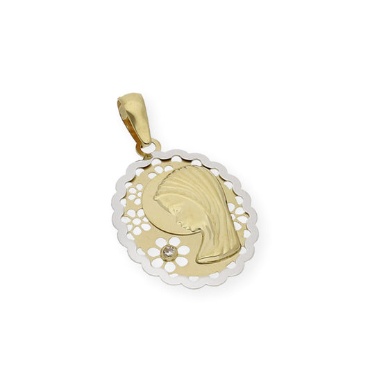 Medalla Virgen Niña Bicolor Primera Comunión de oro 18k