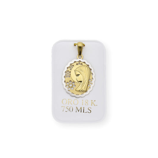 Medalla Virgen Niña Bicolor Primera Comunión de oro 18k