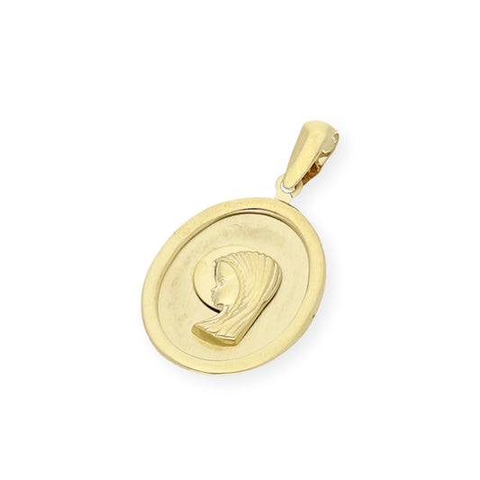 Medalla Virgen Niña Ovalada Primera Comunión de Oro 18K