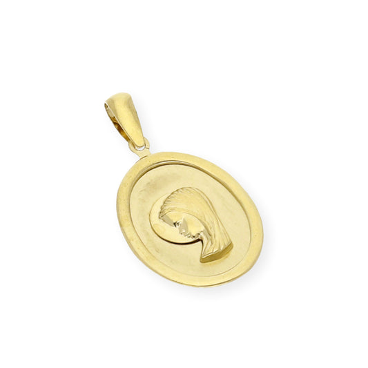 Medalla Virgen Niña Ovalada Primera Comunión de Oro 18K