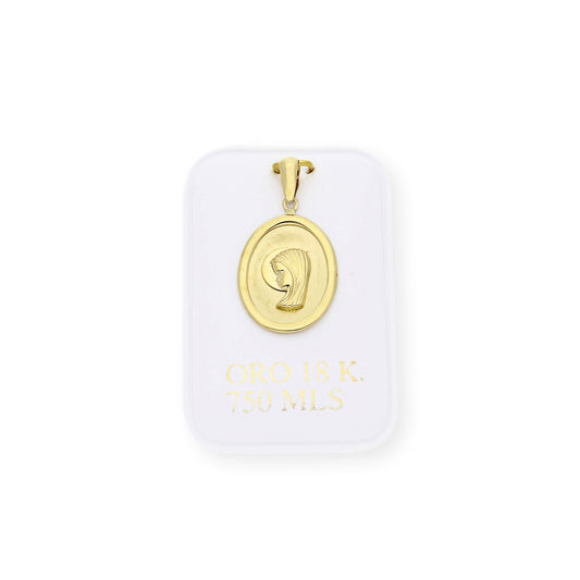 Medalla Virgen Niña Ovalada Primera Comunión de Oro 18K