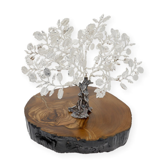 Encina Conmemorativa Personalizable Plateada con Base de Madera