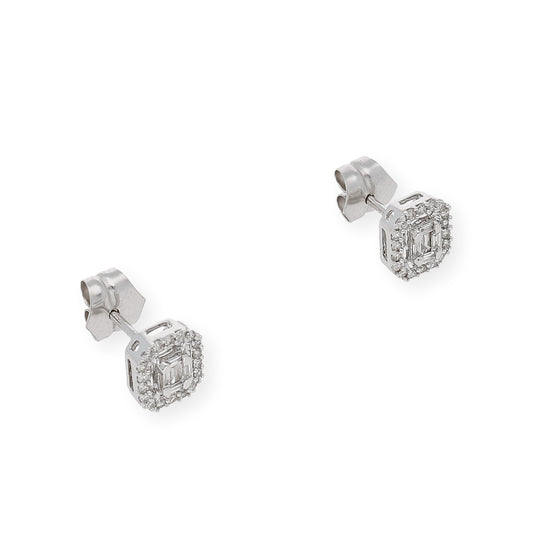 Pendientes Modelo Basilea en Oro blanco 18k y Diamantes