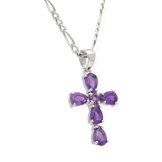 Colgante Cruz en Plata de ley 925 y Amatistas