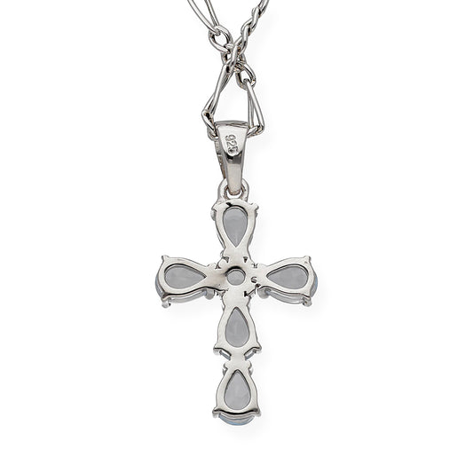 Colgante Cruz en Plata de ley 925 y Topacios Azules