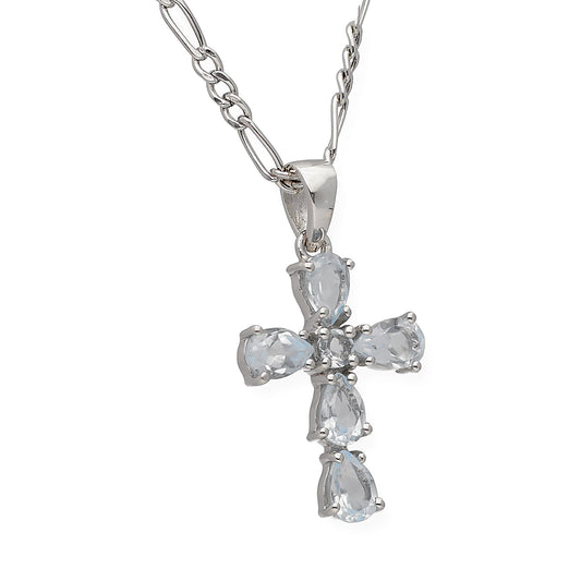 Colgante Cruz en Plata de ley 925 y Topacios Azules