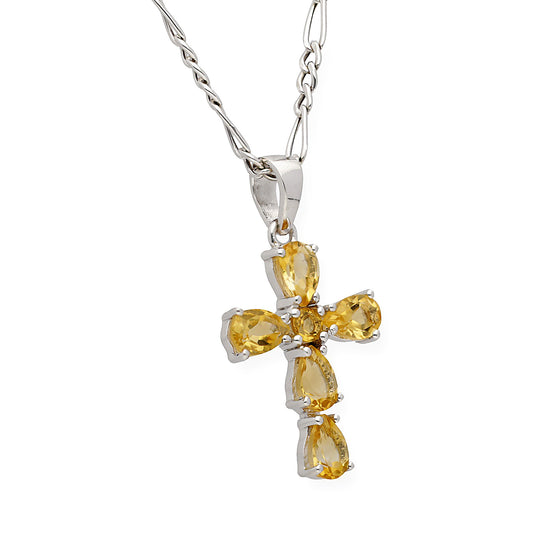 Colgante Cruz en Plata de ley 925 y Cuarzos Citrinos
