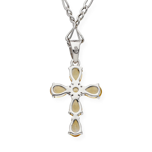 Colgante Cruz en Plata de ley 925 y Cuarzos Citrinos