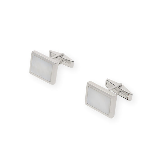 Gemelos de Plata con Nácar Diseño Rectangular