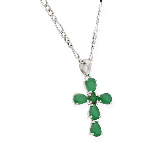 Colgante Cruz en Plata de ley 925 y Ágatas verdes