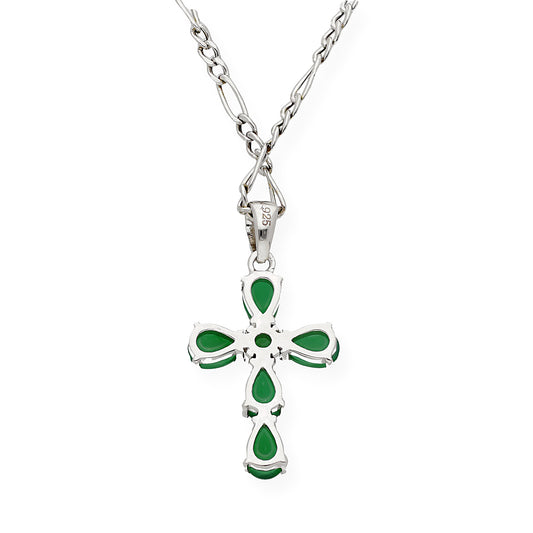 Colgante Cruz en Plata de ley 925 y Ágatas verdes