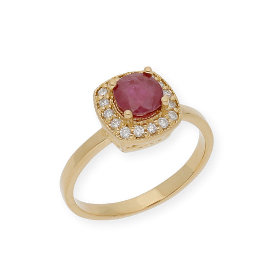 Anillo Isabella Oro 18K con Rubí y Orla de Diamantes