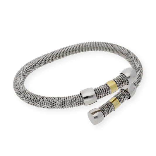 Pulsera Rígida en Acero Entrelazada con Chapas en Oro de ley 18k