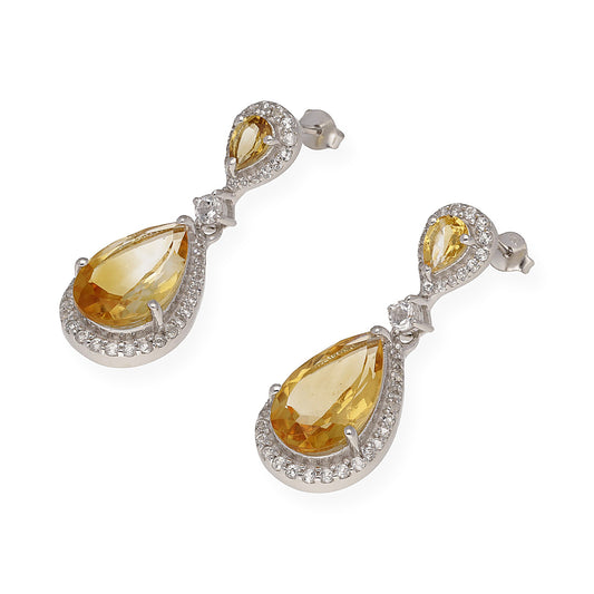 Pendientes Gala en plata de ley 925 con Cuarzos Citrinos y circonitas