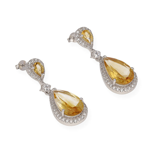 Pendientes Gala en plata de ley 925 con Cuarzos Citrinos y circonitas