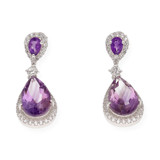 Pendientes Gala en plata de ley 925 con Amatistas y circonitas