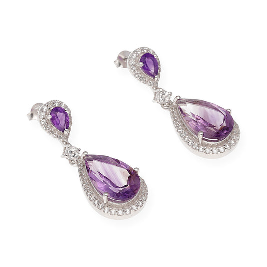Pendientes Gala en plata de ley 925 con Amatistas y circonitas