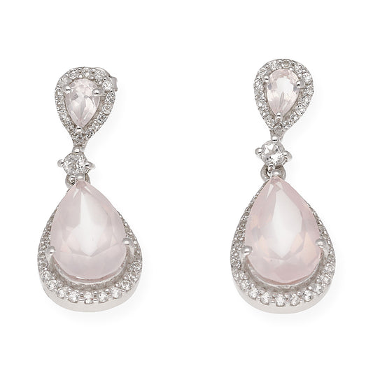 Pendientes Gala en plata de ley 925 con Cuarzos Rosa y circonitas