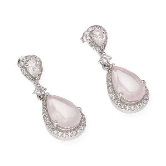 Pendientes Gala en plata de ley 925 con Cuarzos Rosa y circonitas