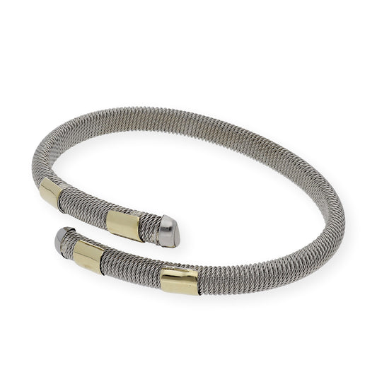 Pulsera Rígida en Acero en Espiral y Oro de ley 18k
