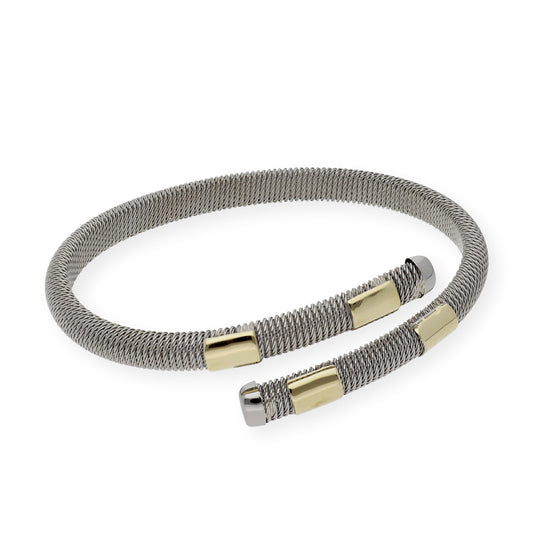 Pulsera Rígida en Acero en Espiral y Oro de ley 18k