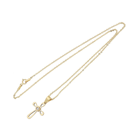 Colgante Cruz Oro de ley 18K con Diamante talla Brillante