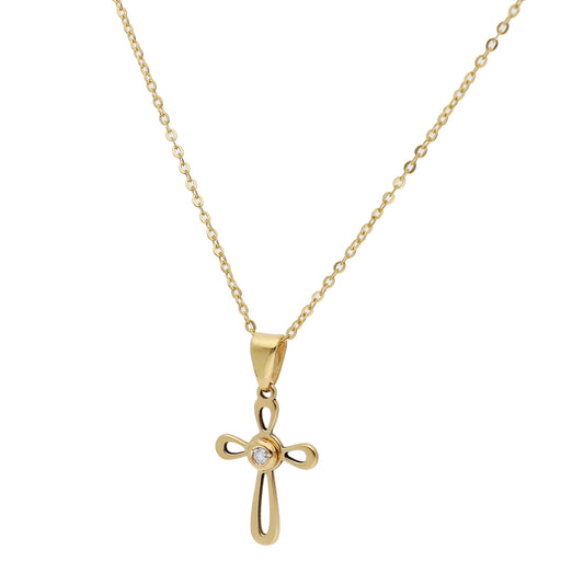 Colgante Cruz Oro de ley 18K con Diamante talla Brillante