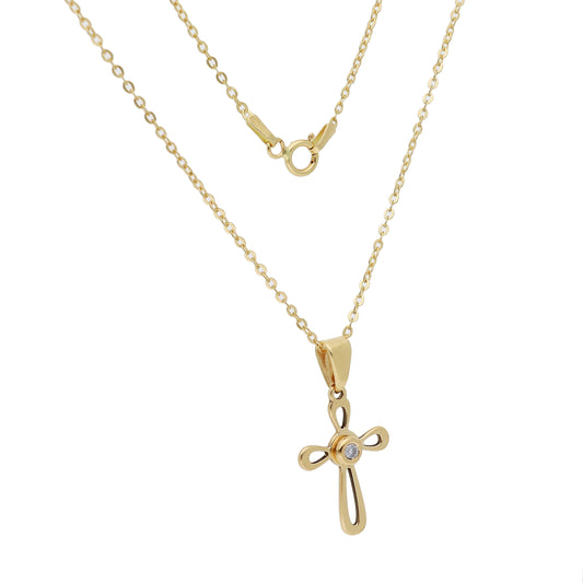Colgante Cruz Oro de ley 18K con Diamante talla Brillante