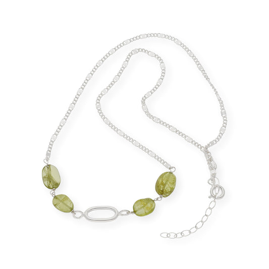 Gargantilla en plata de ley 925 con Olivinas y colgante oval