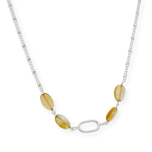 Gargantilla en plata de ley 925 con Cuarzo Citrinos y colgante oval