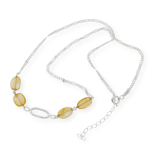Gargantilla en plata de ley 925 con Cuarzo Citrinos y colgante oval