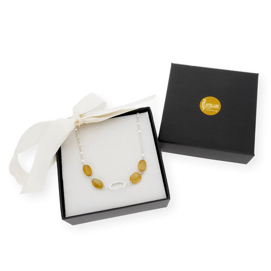 Gargantilla en plata de ley 925 con Cuarzo Citrinos y colgante oval