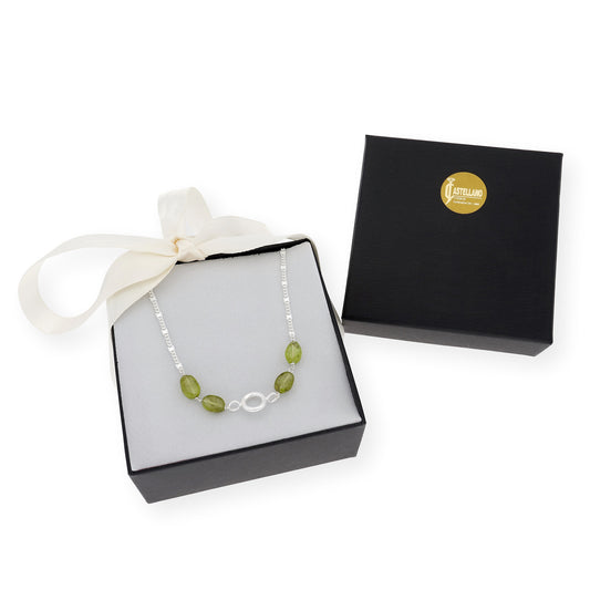 Gargantilla en plata de ley 925 con Olivinas  y colgante esférico